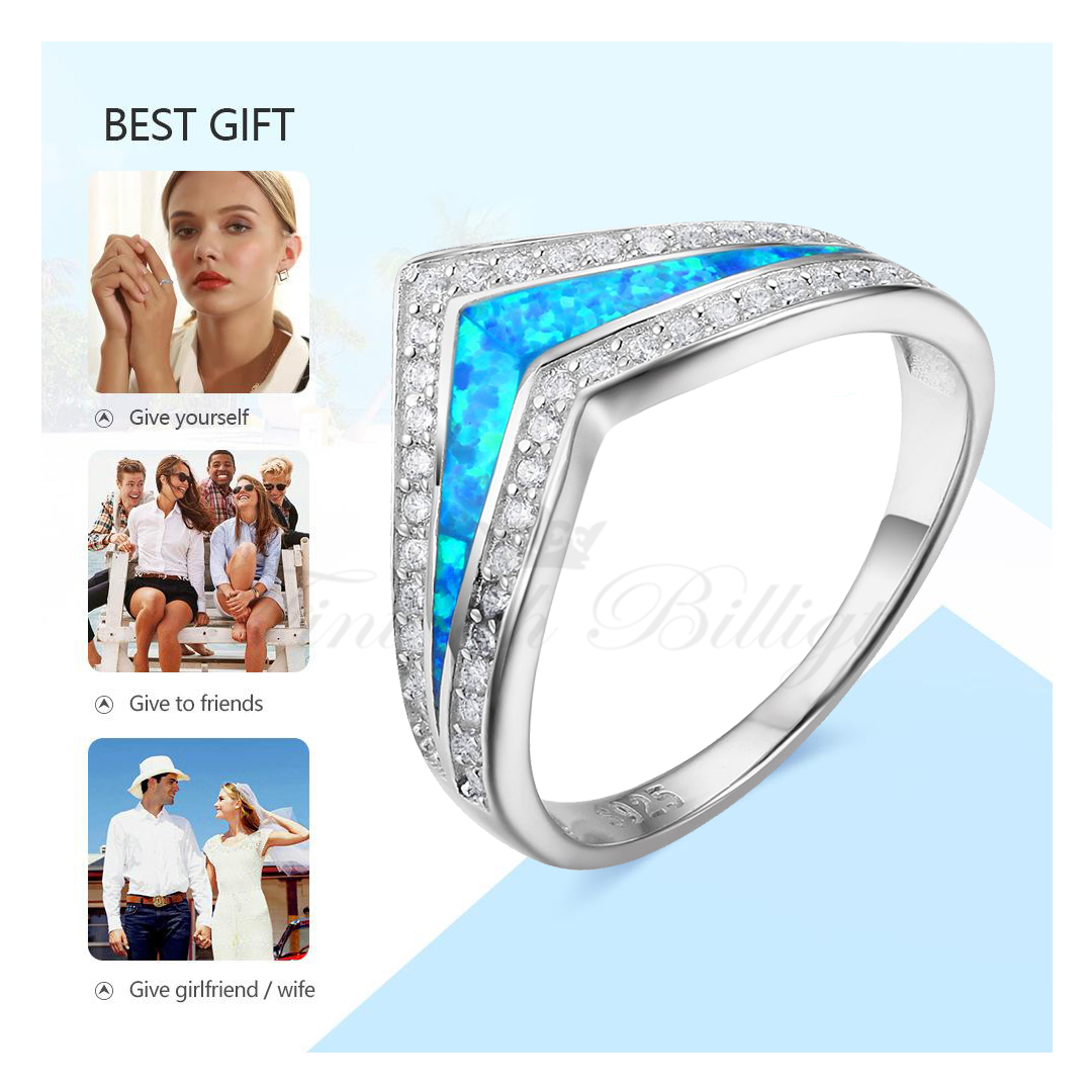 Blue Lagoon - 925s sølvring med blå opal og cubic zirconia sten - 3