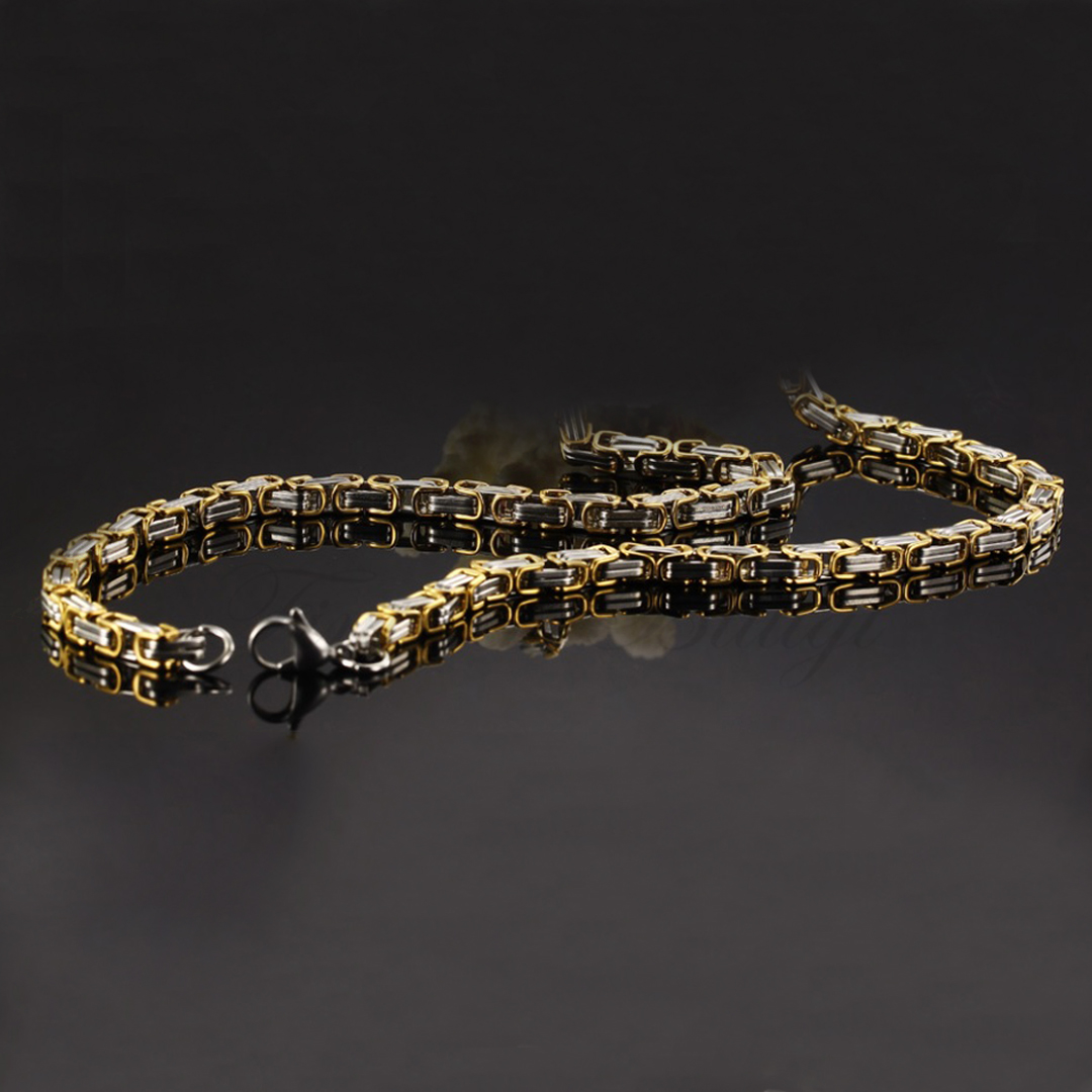 Kejsar Two Tone - 18k Guldpläterad Kejsarhalsband 316L Rostfritt Stål 50g 5mm*600mm - 3