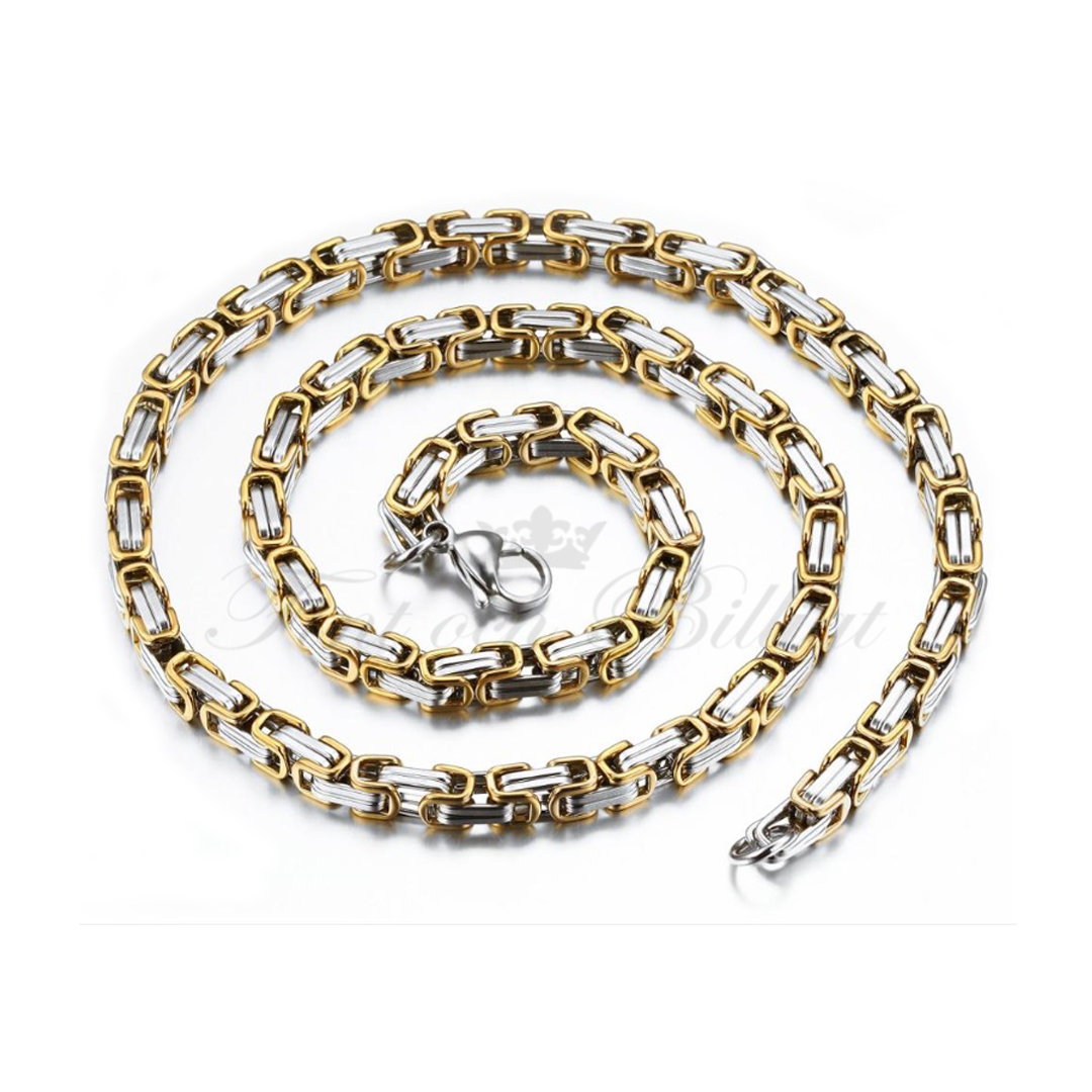 Kejsar Two Tone - 18k Guldpläterad Kejsarhalsband 316L Rostfritt Stål 50g 5mm*600mm - 2