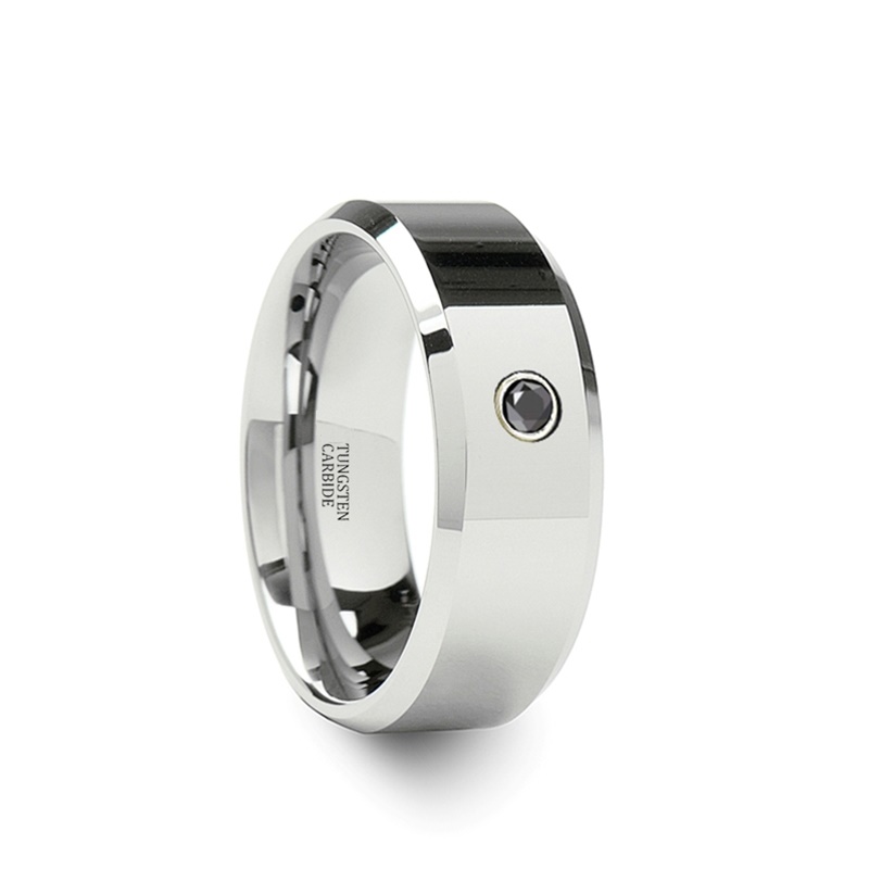 Wolframring i naturlig højpolsk finish 4 mm 6 mm & 8 mm med mørk cubic zirconia sten - 2