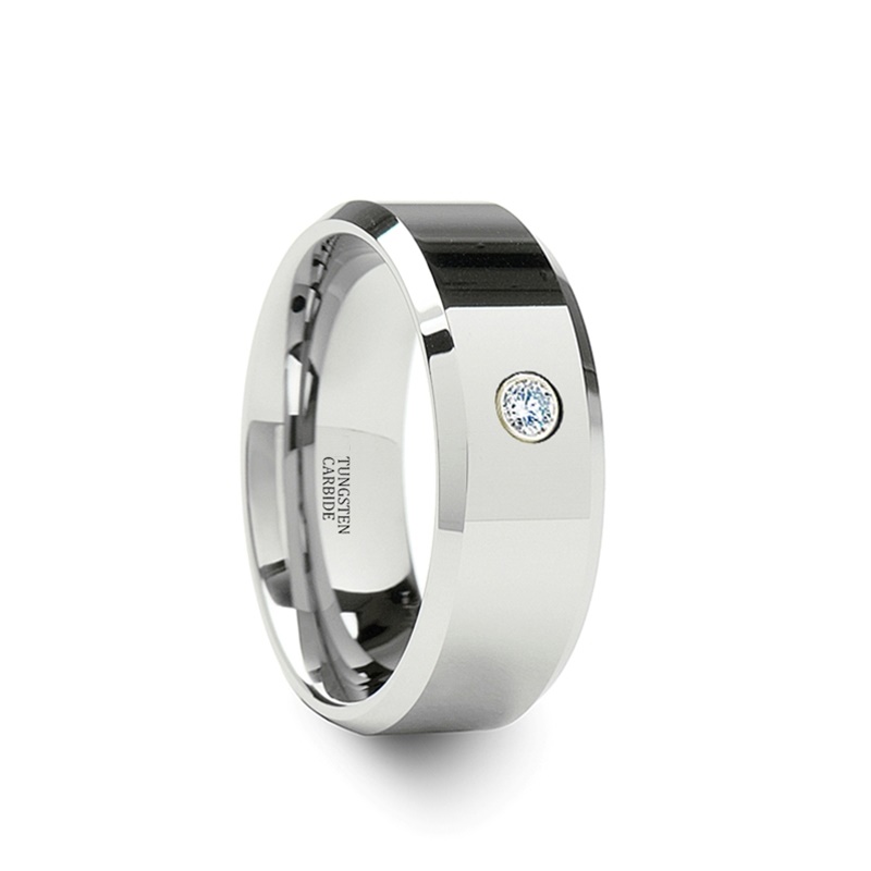 Tungsten Ring in Natural High Gloss Finish 4mm 6mm & 8mm with Cubic Zirconia Stone - 2
