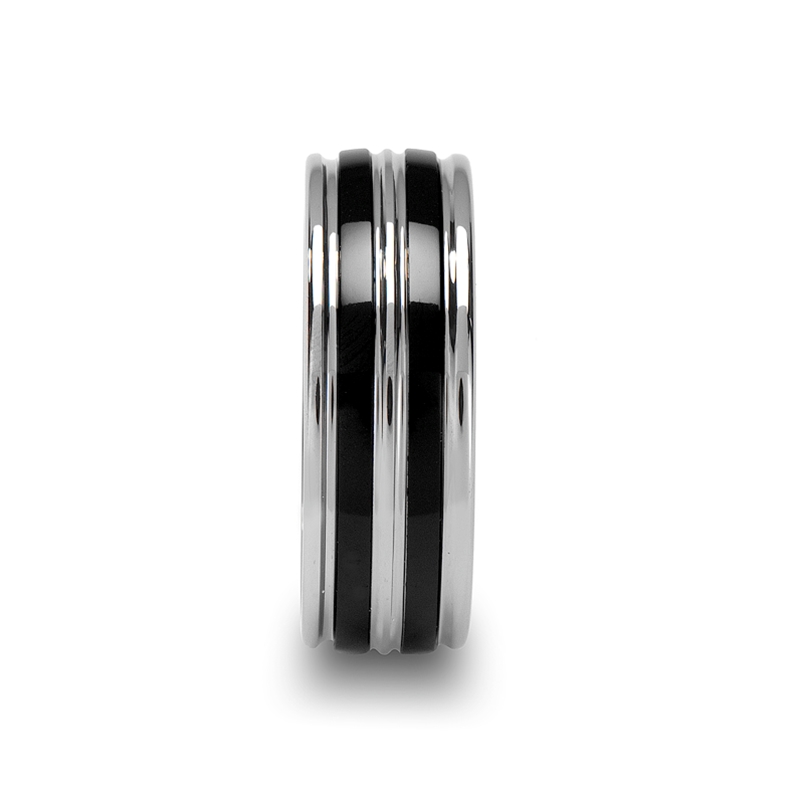 *Dual Offset Black Inlays* Tungsten Ring in Natural High Gloss Finish 4mm 6mm & 8mm - 3