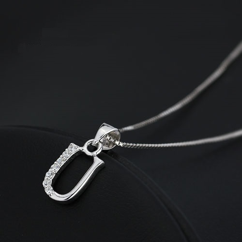 U Silver - Handmade Silver Necklace with Cubic Zirconia Stones - 2