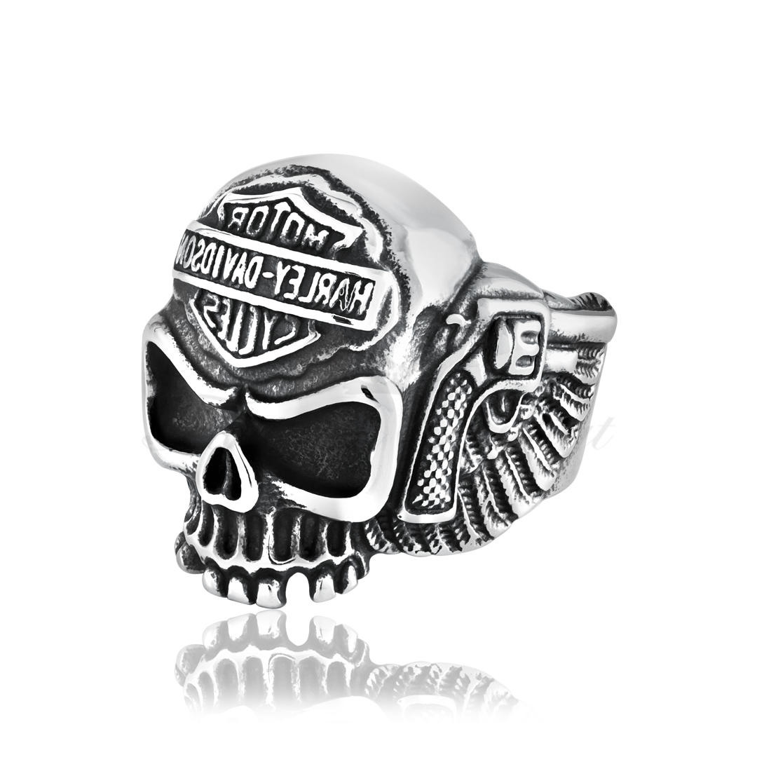 Punk Ring Double Gun Biker - Death skull ring with double guns - 2