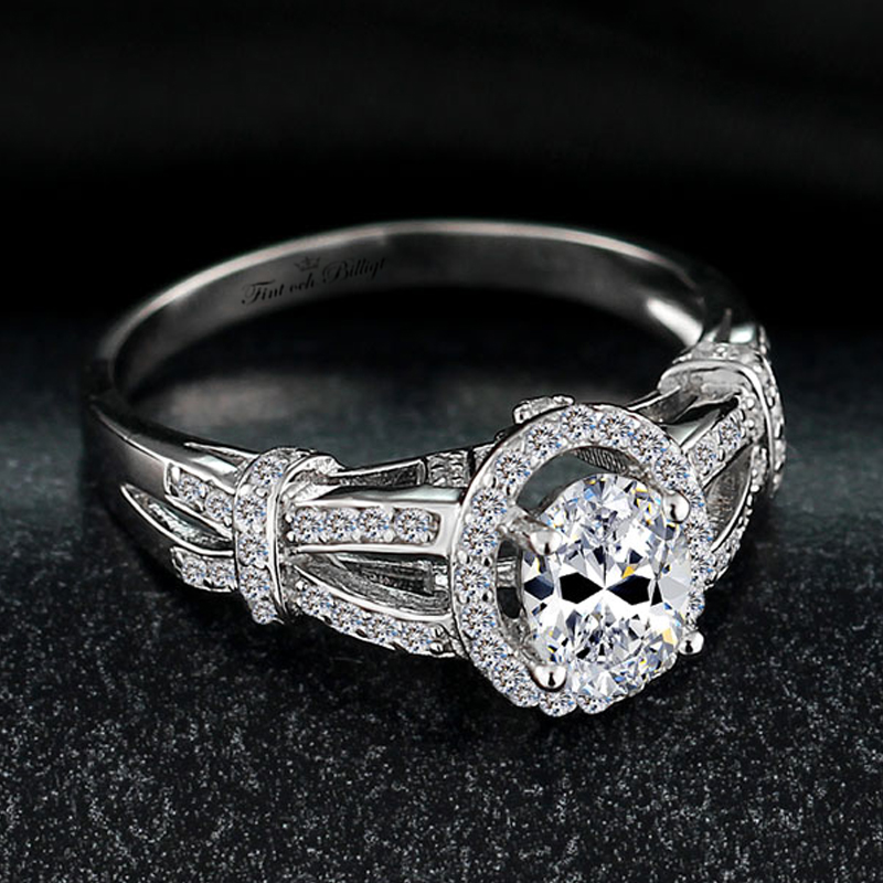 Royal Heart - 925s Silverring med Oval Cut AAA Cubic Zirconia Sten - 3