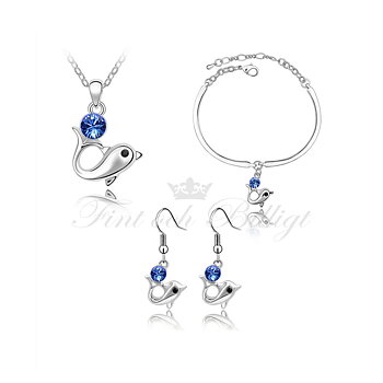 Delfin Saga - Swarovski Halsband, Örhängen & Armband Smyckeset Blå