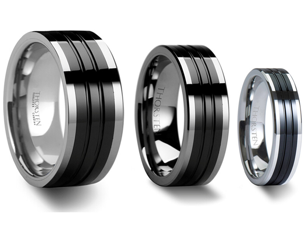 Retro Tungsten Ring med sort stribe 4mm 6mm & 8mm - 2