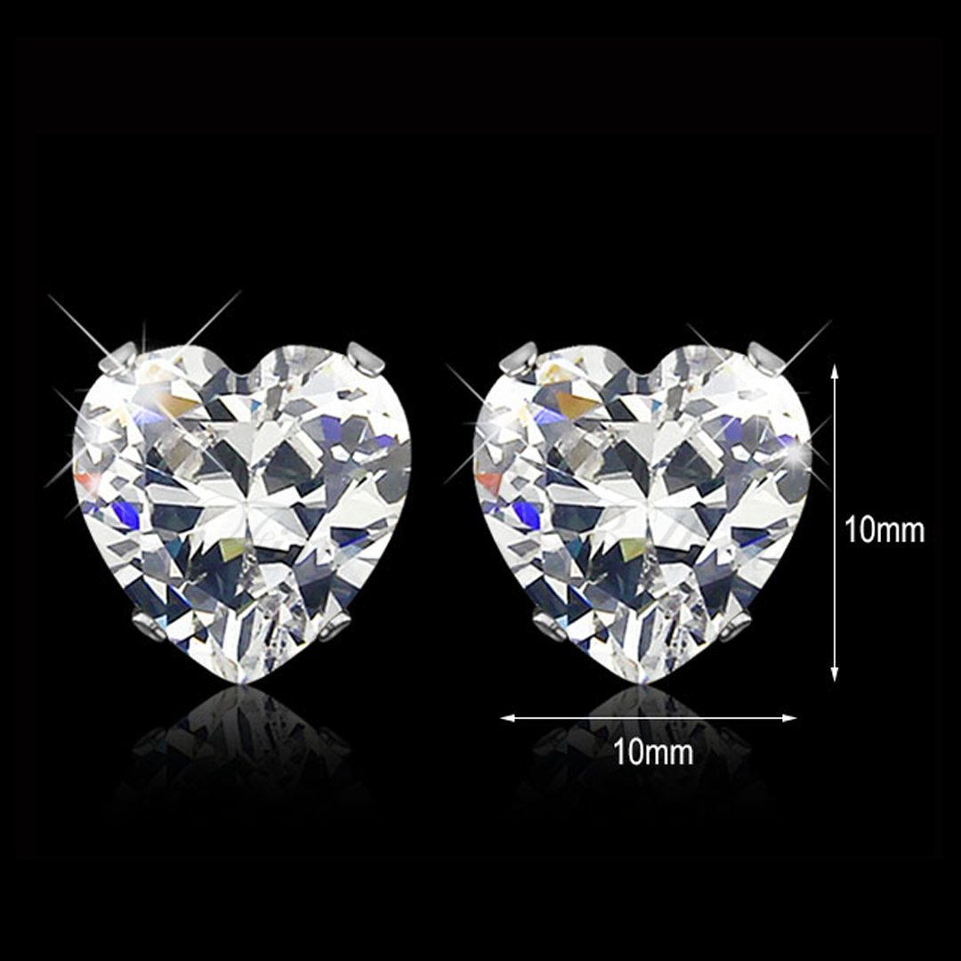 Pure Love - 10mm Heart Cut Cubic Zirconia 316L Surgical Steel Stud Earrings - 6