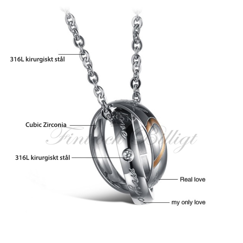 My Only Love*Real Love - Couple Necklace with Cubic Zirconia (pc) - 6