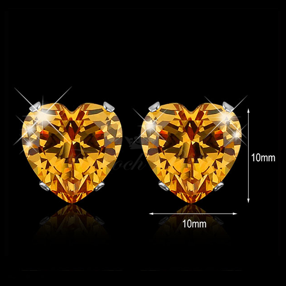 Champagne Love - 10 mm hjerteudskæring Cubic Zirconia 316L kirurgisk stål ørestikker - 5