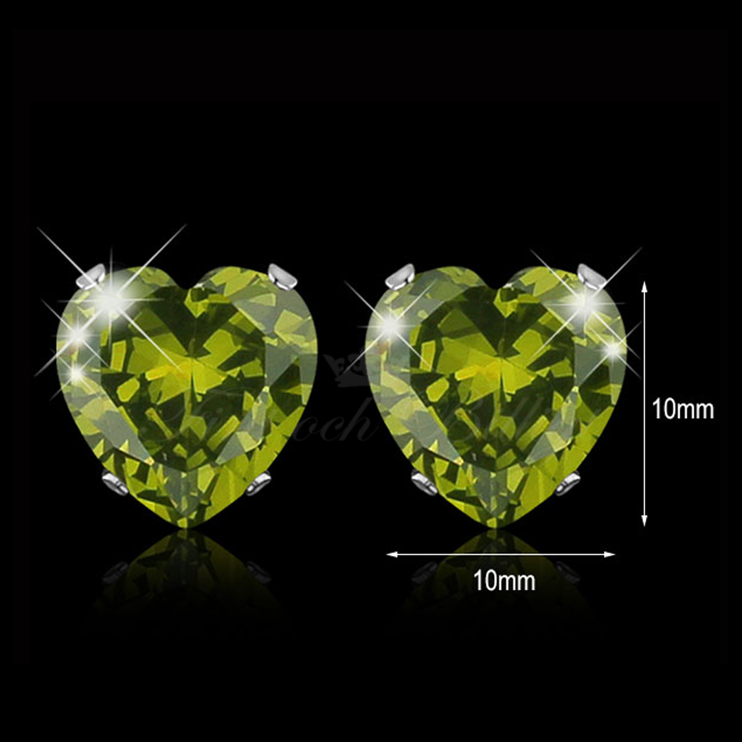 Olive Love - 10mm Heart Cut Cubic Zirconia 316L Stud Earrings - 5