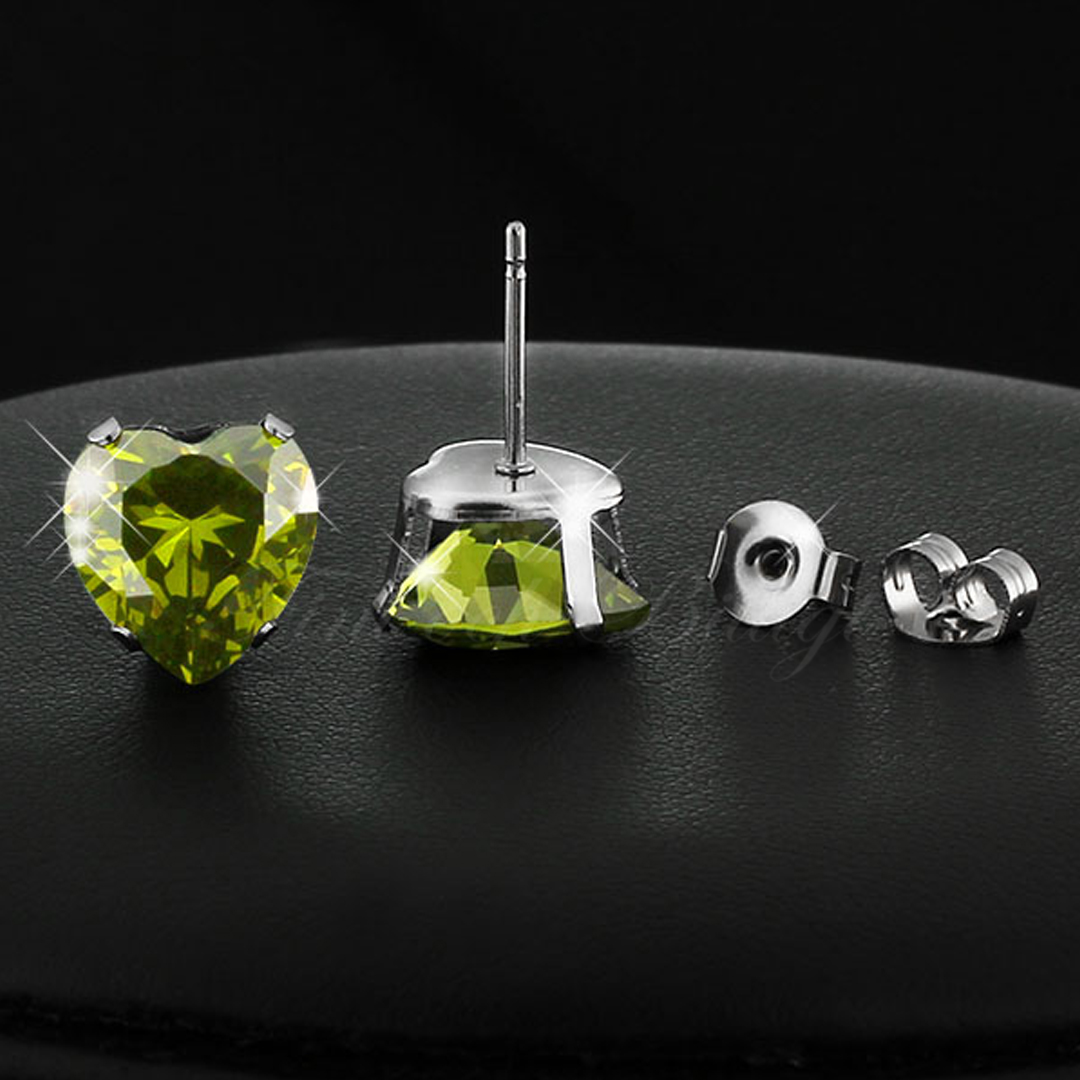 Olive Love - 10mm Heart Cut Cubic Zirconia 316L Stud Earrings - 4