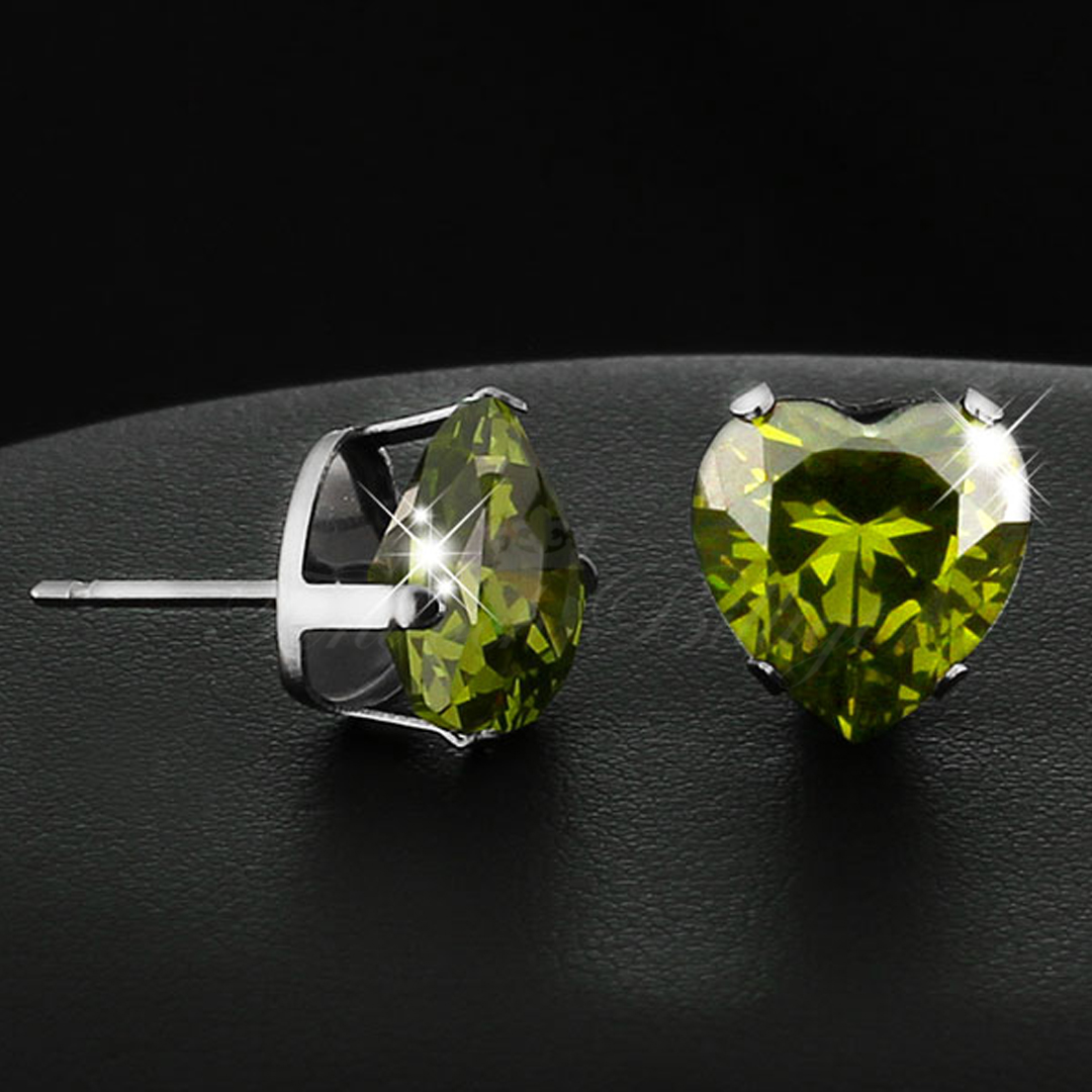 Olive Love - 10mm Heart Cut Cubic Zirconia 316L Stud Earrings - 3