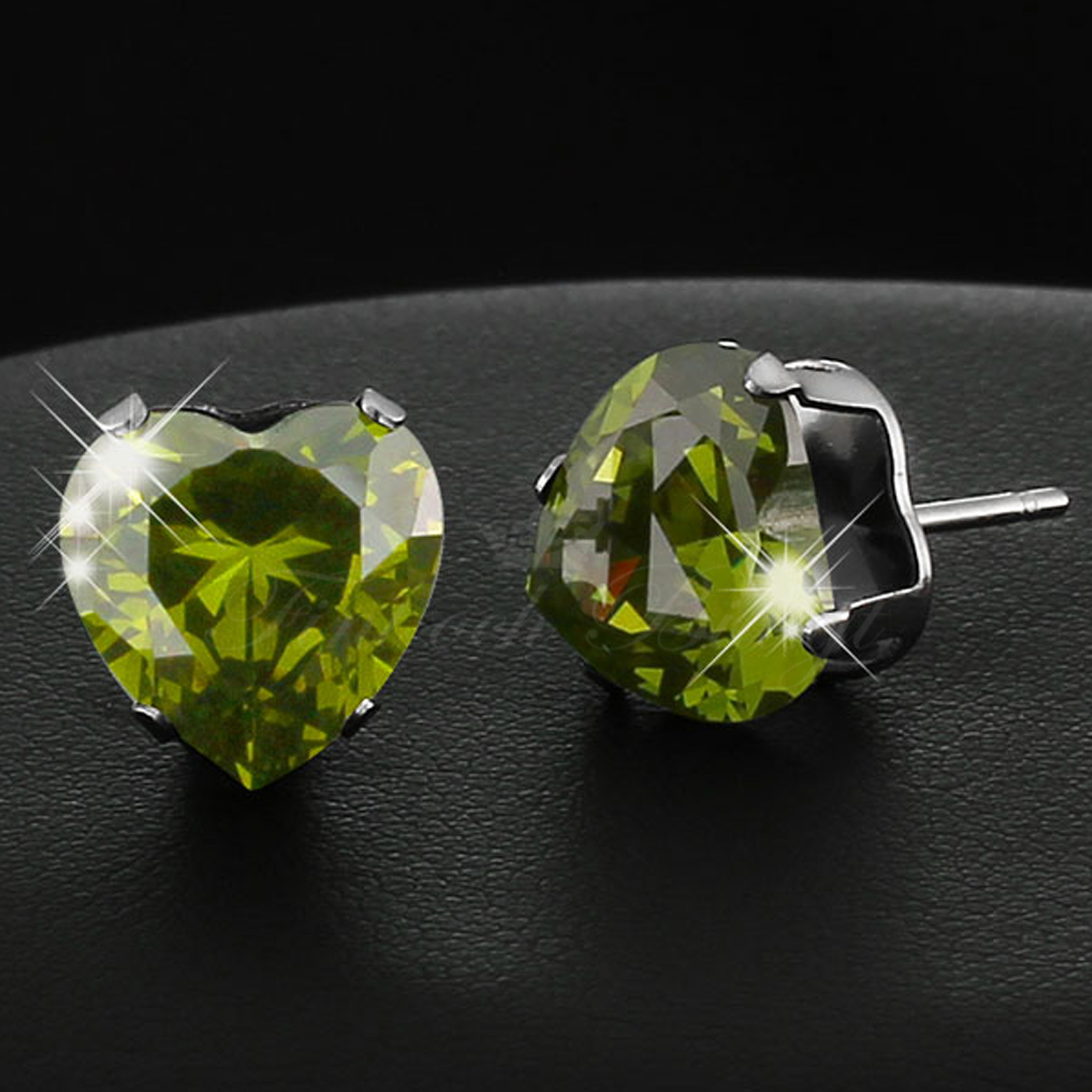 Olive Love - 10mm Heart Cut Cubic Zirconia 316L Stud Earrings - 2