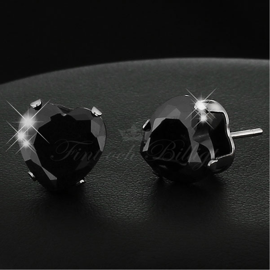 Black Love - 4mm Heart Cut Cubic Zirconia 316L Surgical Steel Stud Earrings - 2