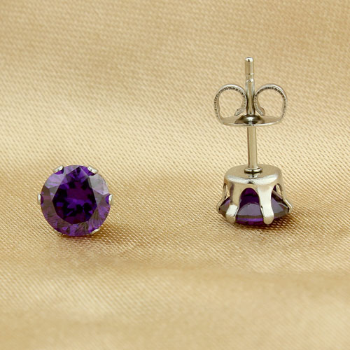 6mm 316L Stainless Steel Earrings with Cubic Zirconia - 3