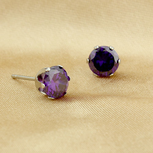 6mm 316L Stainless Steel Earrings with Cubic Zirconia - 2