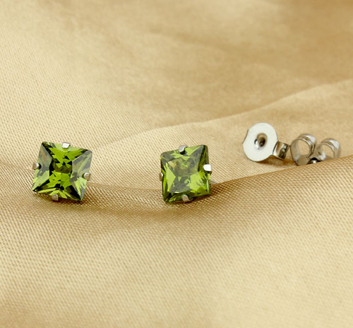 Olive Princess - 8 mm Princess Cut Cubic Zirconia 316L kirurgisk stål ørestikker - 6
