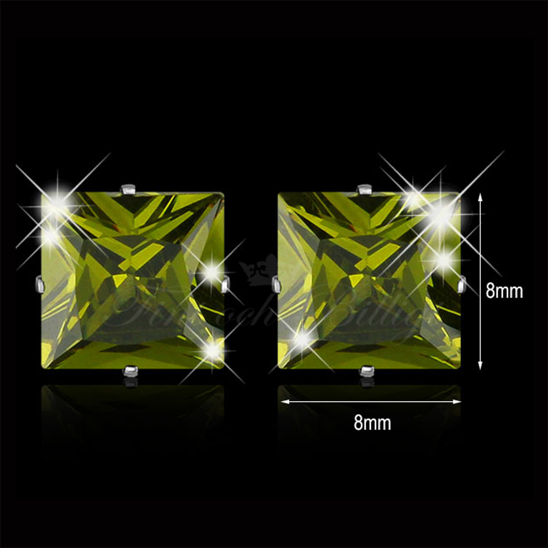 Olive Princess - 8 mm Princess Cut Cubic Zirconia 316L kirurgisk stål ørestikker - 7