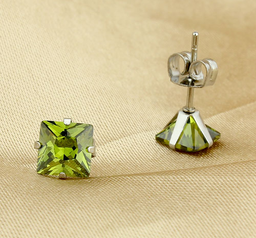 Olive Princess - 8 mm Princess Cut Cubic Zirconia 316L kirurgisk stål ørestikker - 5