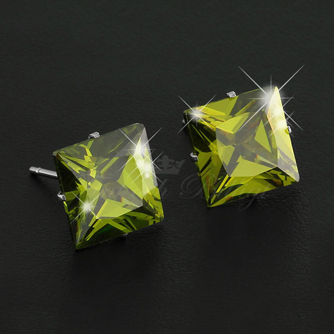 Olive Princess - 10mm Princess Cut Cubic Zirconia 316L Kirurgiskt Stål Stud Örhängen - 2