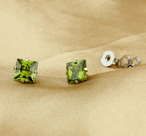 Olive Princess - 10mm Princess Cut Cubic Zirconia 316L Kirurgiskt Stål Stud Örhängen - 6