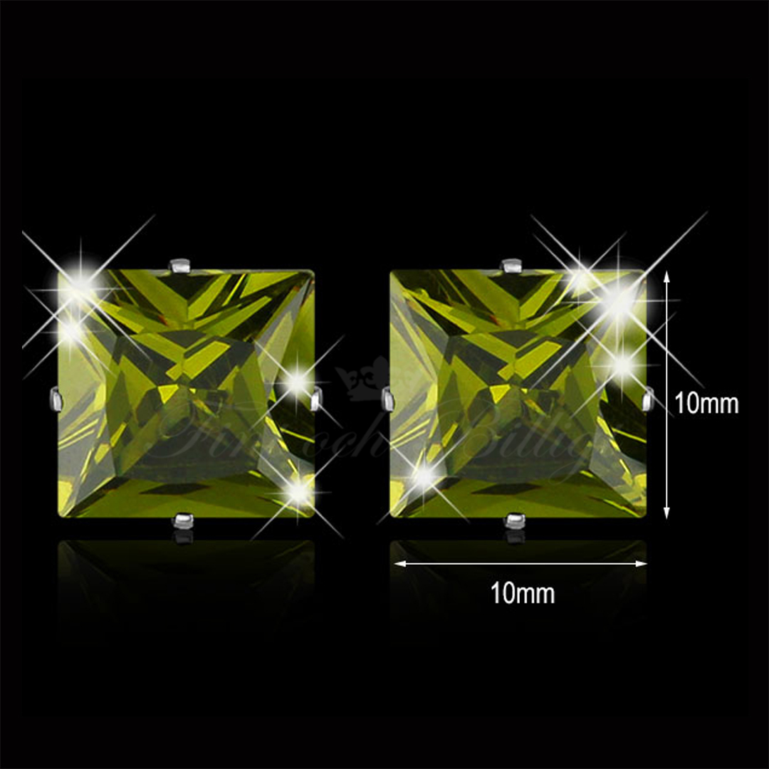 Olive Princess - 10mm Princess Cut Cubic Zirconia 316L Kirurgiskt Stål Stud Örhängen - 7