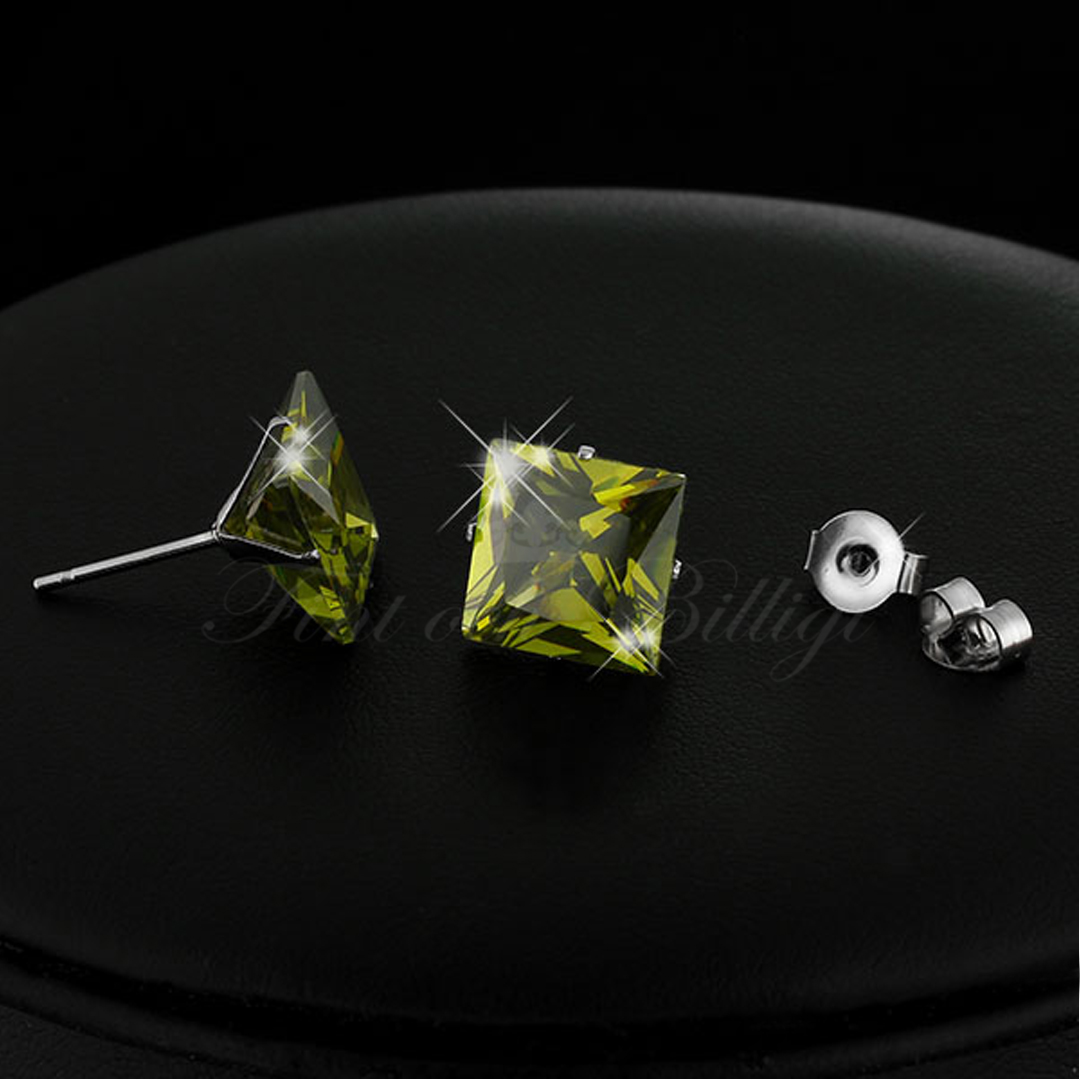 Olive Princess - 10mm Princess Cut Cubic Zirconia 316L Kirurgiskt Stål Stud Örhängen - 3