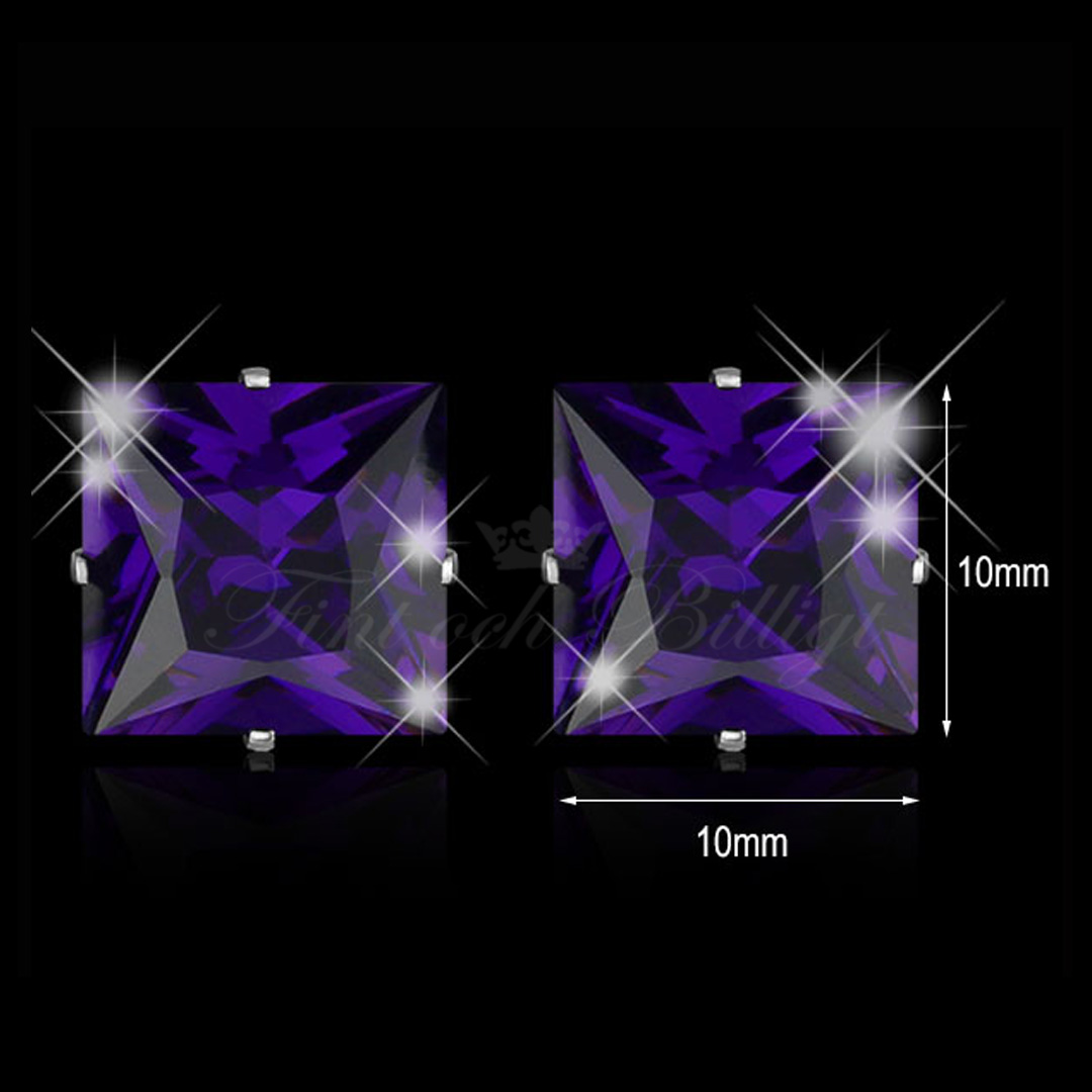 Purple Princess - 10mm Princess Cut Cubic Zirconia 316L Kirurgiskt Stål Stud Örhängen - 5