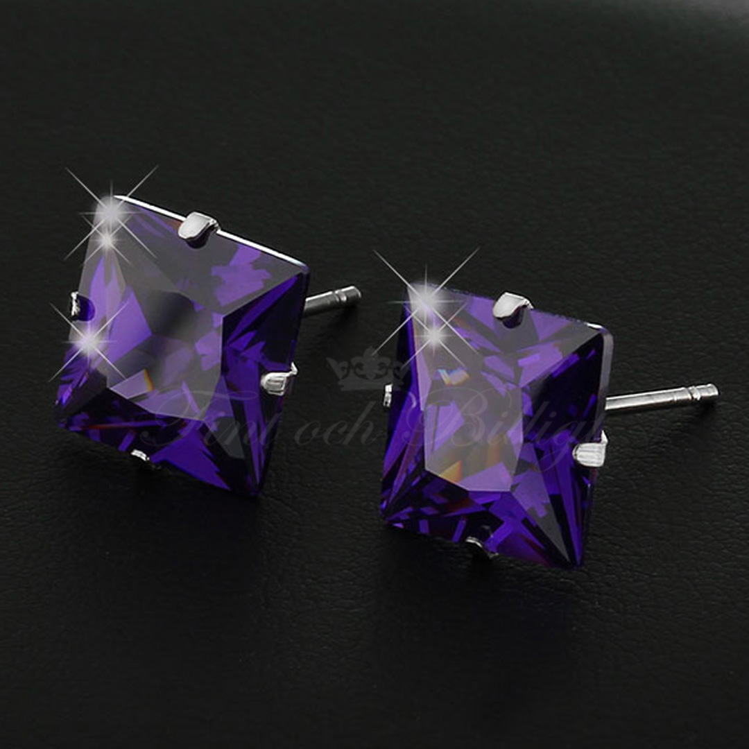 Purple Princess - 10mm Princess Cut Cubic Zirconia 316L Kirurgiskt Stål Stud Örhängen - 2