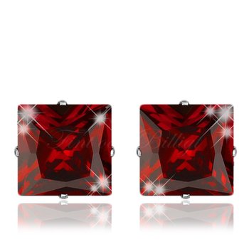 Red Princess - 6mm Stud Örhängen Princess Cut Cubic Zirconia Kirurgiskt Stål