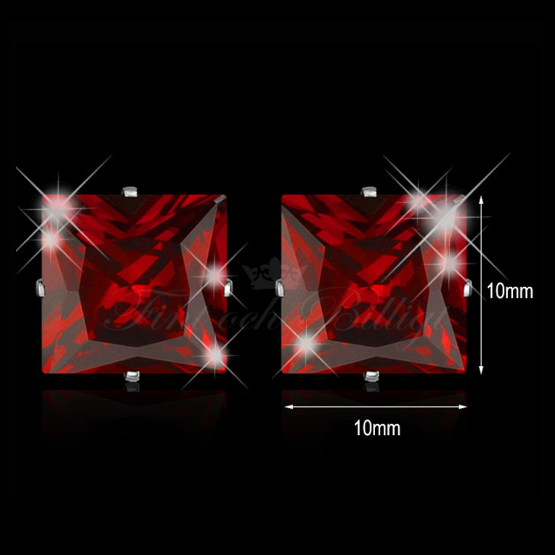 Red Princess - 10mm Stud Örhängen Princess Cut Cubic Zirconia Kirurgiskt Stål - 5