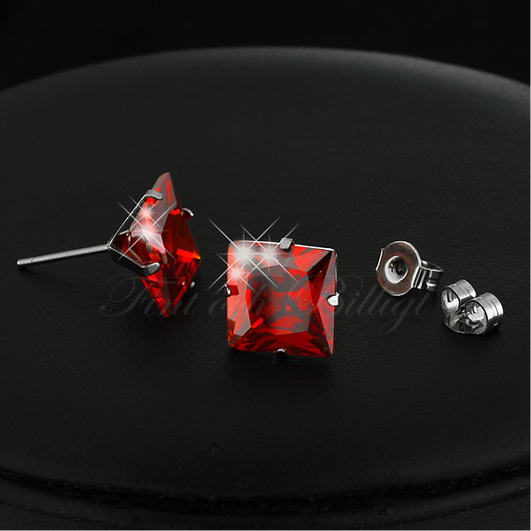 Red Princess - 10mm Stud Örhängen Princess Cut Cubic Zirconia Kirurgiskt Stål - 4