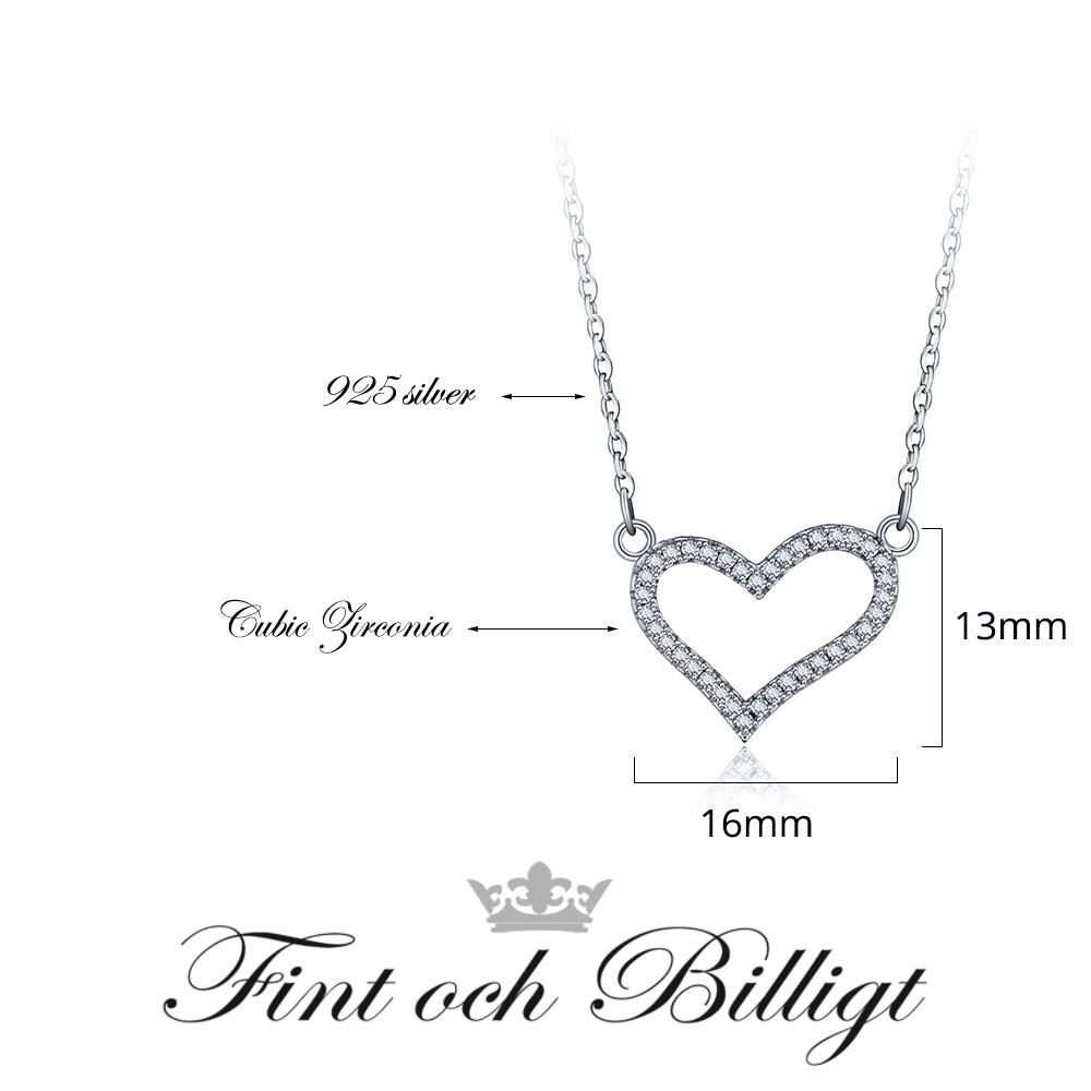 Heart - 925s Silverhalsband med Cubic Zirconia - 4