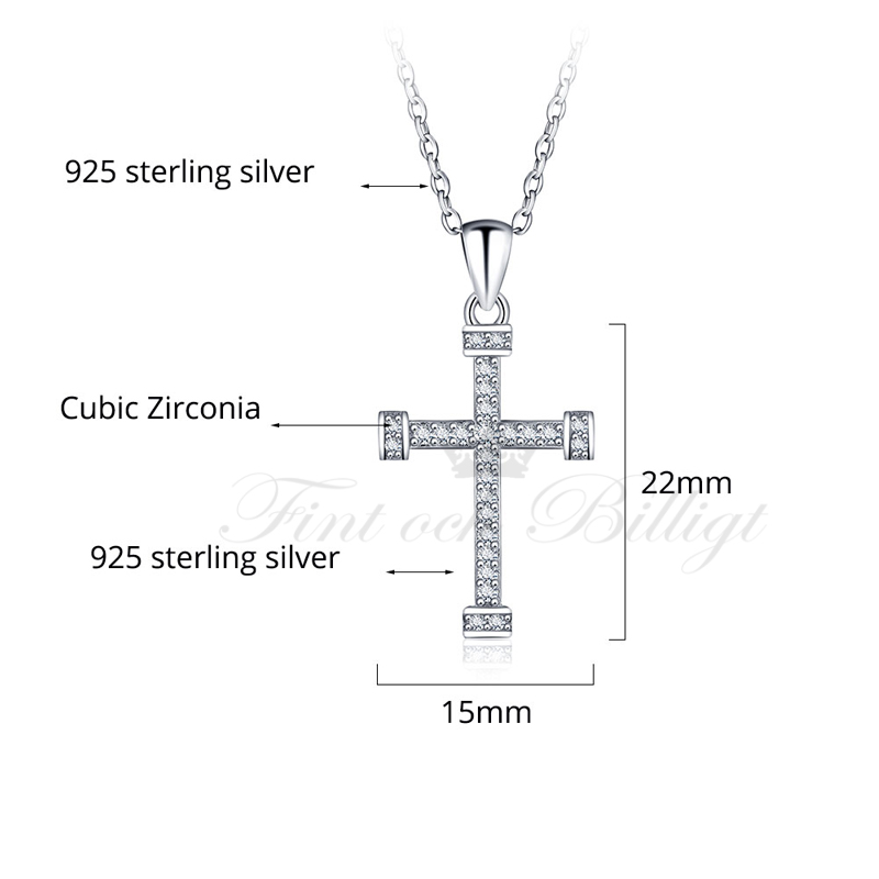 Silverhalsband Latin Cross Edge - Latinskt Kors 925s CZ Stenar - 3