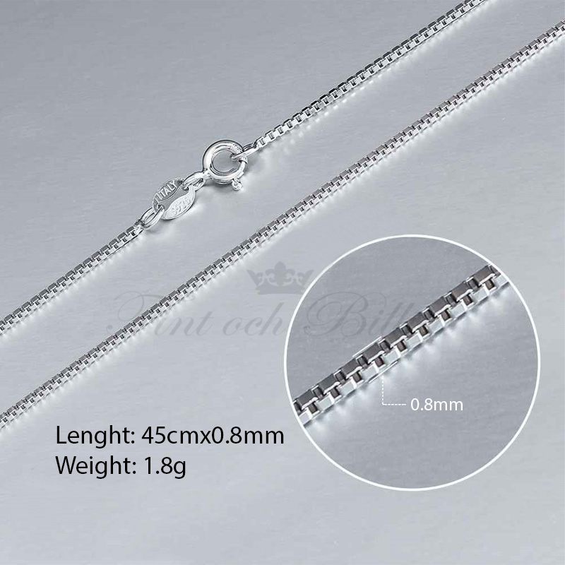Sølv Halskæde Venetiansk - 925 Sterling Sølv Box Kæde 0,8mm - 2