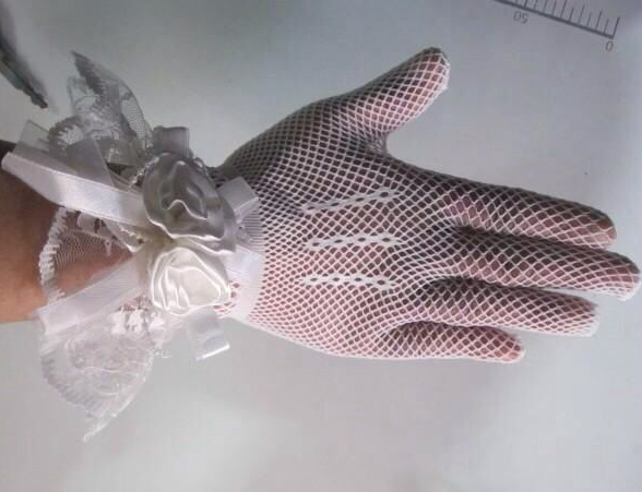 Korte hvide polyester blondehandsker - 2