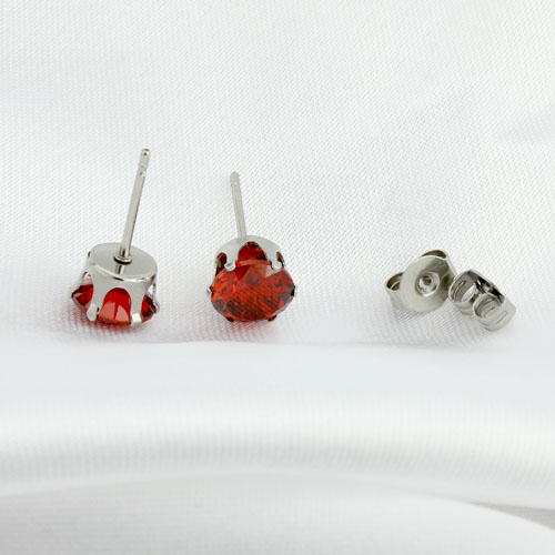 7mm 316L Rostfritt Stål Örhängen med Cubic Zirconia  - 3