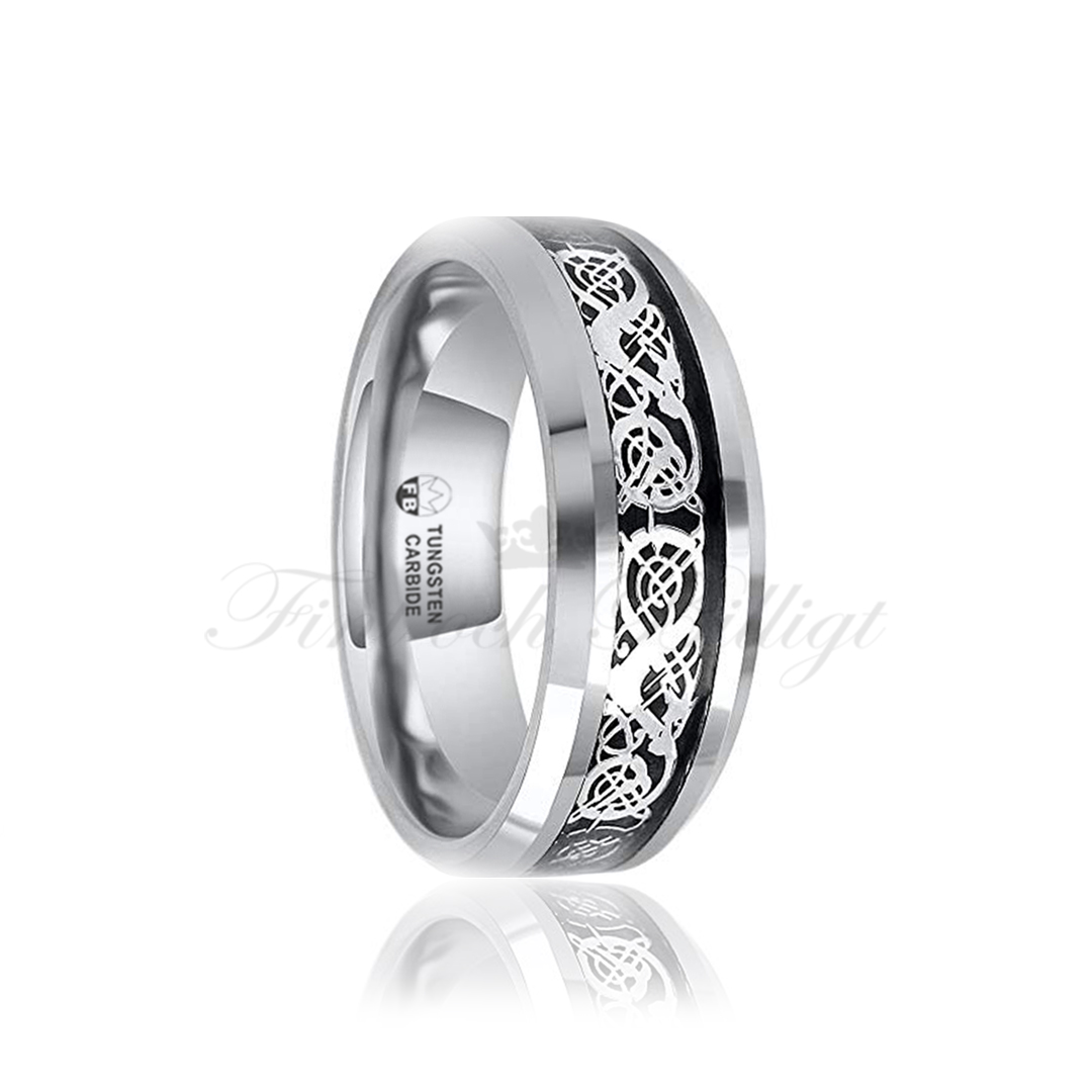 Ring Celtic Silver Dragon - Tungsten Dragon Inlay - 2