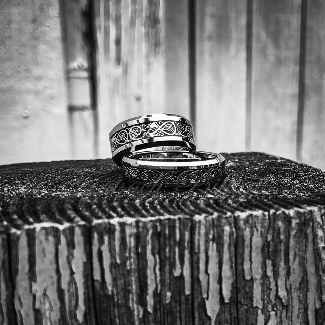Ring Celtic Silver Dragon - Tungsten Dragon Inlay - 4