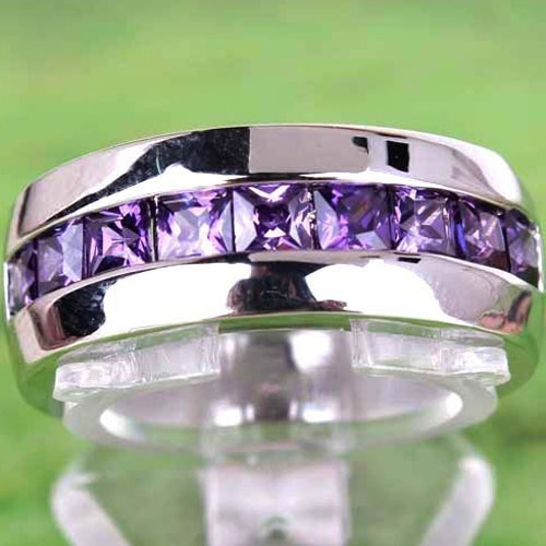 "CELEBRITY DIVA" SILVERPLÄTERAD RING MED VACKRA WATER PURPLE "EMERALD CUT" SWAROVSKI KRISTALLER 6MM - 3