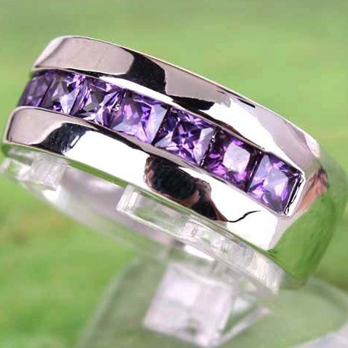 "CELEBRITY DIVA" SILVERPLÄTERAD RING MED VACKRA WATER PURPLE "EMERALD CUT" SWAROVSKI KRISTALLER 6MM - 4