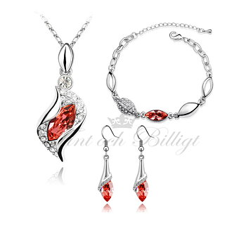 Smyckeset - Halsband, Örhängen Armband (Set) Röd - Angel Elf
