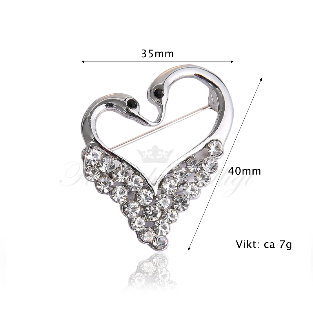 Brooch - Romantic Swans White Gold Crystal - Crystal Love Swan - 2