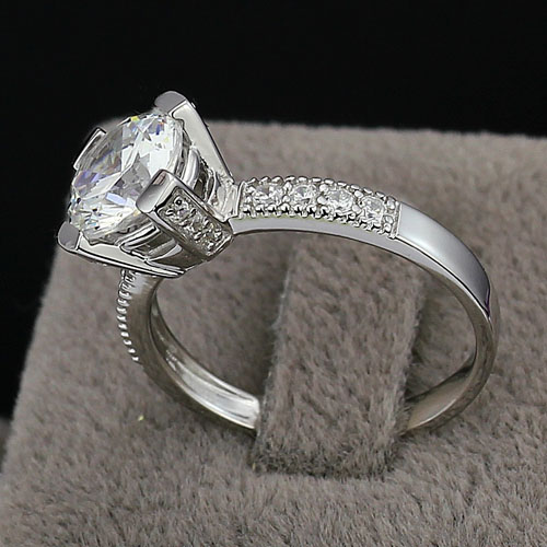 Kunglig - 925s Silverring med 2.00CT Rund AAA Cubic Zirconia - 3