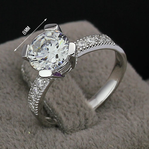 Kunglig - 925s Silverring med 2.00CT Rund AAA Cubic Zirconia - 2