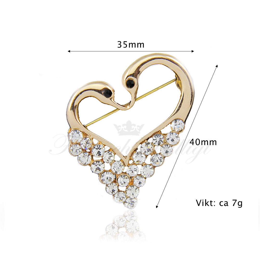 Brosch - Romantiska Svanar Guld - Crystal Golden Love Swan - 2