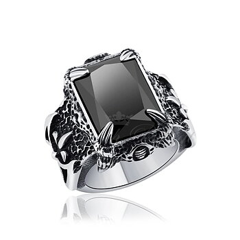 Punk Ring - Viking Dubbelyxa Svart Sten - Berserker Axe Black 