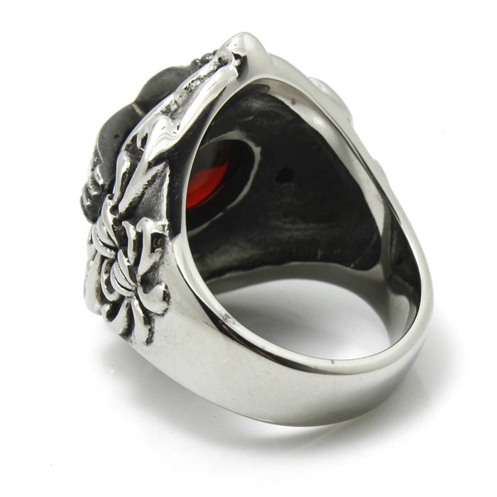 End Time Crusader - Massiv Ring med Stor Rubinröd Swarovski  i 316L Rostfritt Stål - 4