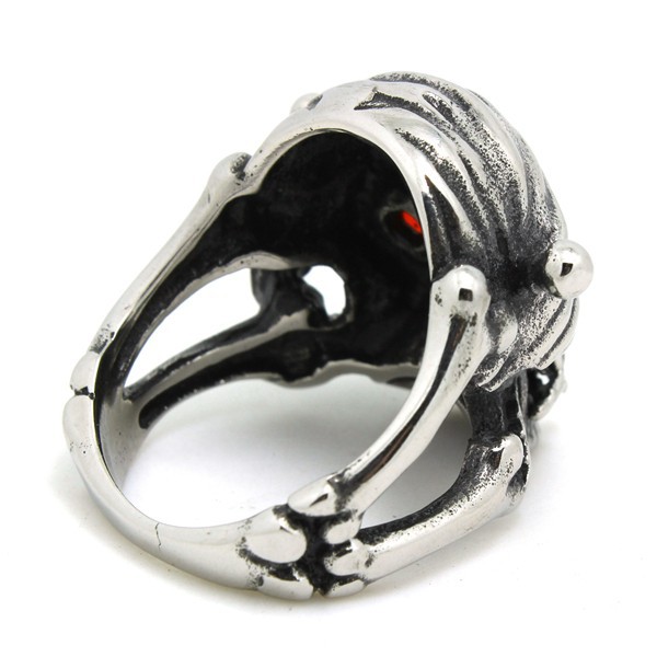Pirate Skull - Läcker Pirat Ring med Rubinröd Swarovski Eye 316L Rostfritt Stål  - 4